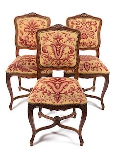 * A Set of Five Louis XV Style Side Chairs Height 36 1/2 inches.