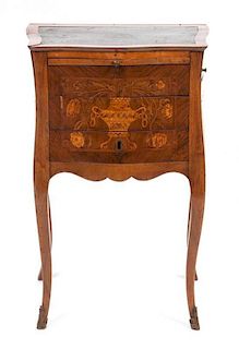 * A French Marquetry Table a Ecrire Height 28 x width 18 x depth 12 1/2 inches.
