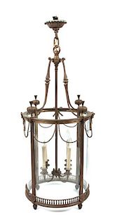 A Louis XVI Gilt Bronze Hanging Lantern Height 38 inches.