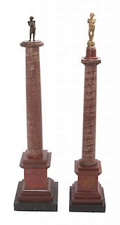 * Two French Marble and Patinated Metal Columns Height 23 inches.