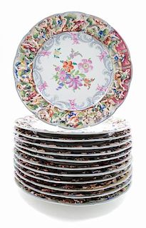 * A Set of Twelve Capo-di-Monte Porcelain Plates Diameter 10 1/4 inches.