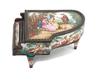 A Viennese Enameled Music Box Length 7 inches.