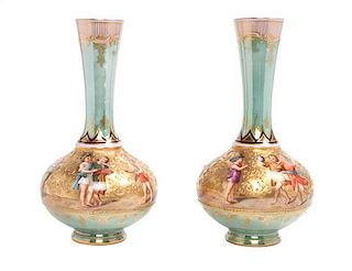 A Pair of Royal Vienna Style Porcelain Vases Height 7 3/4 inches.