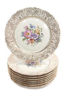 * A Set of Eight Bohemia Royal Ivory Porcelain Dinner Plates Diameter 10 5/8 inches.