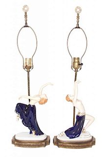 A Pair of Moriyama Porcelain Figures Overall height 29 inches.