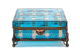 * A Moser Enameled Glass and Gilt Metal Mounted Box Height 4 x width 8 x depth 6 1/4 inches.