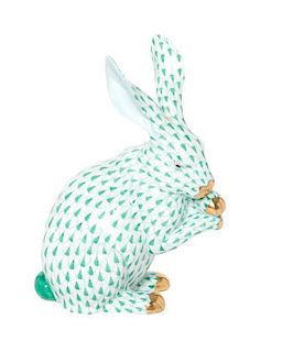 * A Herend Porcelain Bunny Figurine, , in the green fishnet pattern.