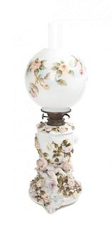 A German Porcelain Oil Lamp Base Overall height 25 1/2 inches.