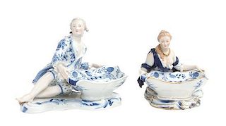 A Pair of Meissen Figural Master Salts Width 13 inches.