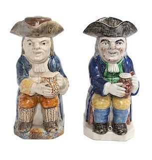 * Two English Staffordshire Toby Mugs Height of each 10 inches.