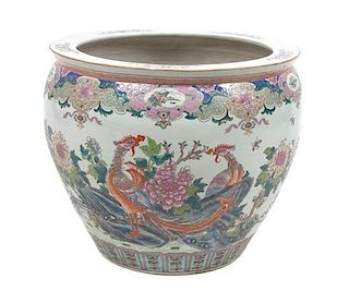 * A Chinese Export Porcelain Famille Rose Fish Bowl Height 18 x diameter 28 3/4 inches.