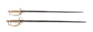 Two US Cavalry Sabers, C. ROBY, W. Chelmsford, Mass, 1865, each having brass hilt and domed pommel, one marked U.S./1865/A.G.M a