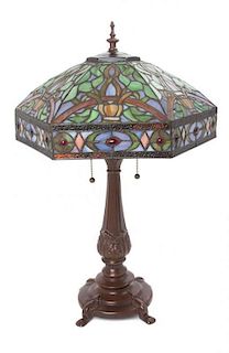 * An American Leaded Glass Table Lamp Height 24 inches.
