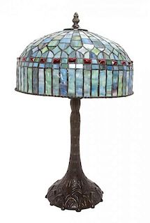 * An American Leaded Glass Table Lamp Height 19 1/2 inches.