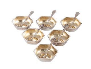 * A Set of Six American Silver Salt Cellars, Early 20th Century, Baker-Manchester Mfg. Co., Providence, Rhode Island, each of he