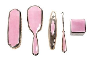 * An American Silver and Engine Turned Enamel Dressing Set Length of first: 8 inches.