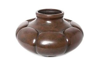 A Japanese Lobed Copper Vessel Height 11 x diameter 17 1/2 inches.