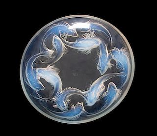 * A Lalique Molded and Frosted Glass Serving Plate Diameter 14 1/2 inches.