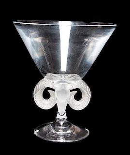 * A Lalique Molded and Frosted Glass Compote Height 8 5/8 inches.