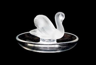 * A Lalique Molded and Frosted Glass Ring Tray Height 2 x diameter 3 3/4 inches.