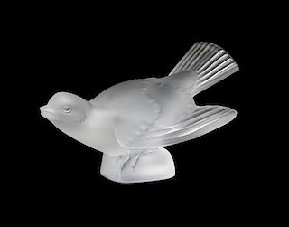 * A Lalique Molded and Frosted Glass Figure Height 3 1/4 x width 5 inches.