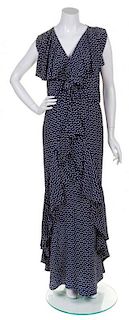 A Lanvin Navy and White Polka Dot Evening Gown,