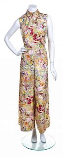 A Multicolor Thai Silk Swirl Motif Jumpsuit,