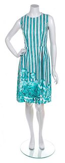 * An Oscar de la Renta Blue and White Cotton Striped Dress, Size: 6.