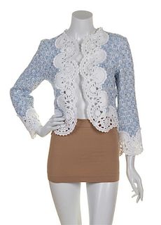 * An Oscar de la Renta Blue and White Crocheted Jacket, Size 6.