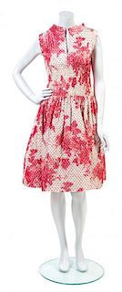* An Oscar de la Renta Pink and Cream Silk Dress, Size: 6.