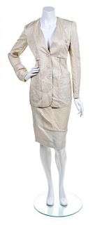 A Donna Karan Tan Linen Blend Suit, Size 2.