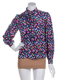 A Givenchy Multicolor Silk Blouse, Size 8.