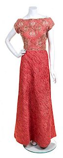 A Mary McFadden Coral Gown, Size 10.
