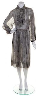 * A Pauline Trigere Black and Ivory Striped Sheer Dress,