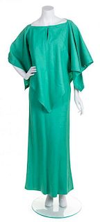 * A Pauline Trigere Green Linen Dress Ensemble, Size 10.