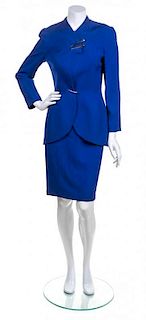 A Thierry Mugler Royal Blue Wool Skirt Suit, Size 40.