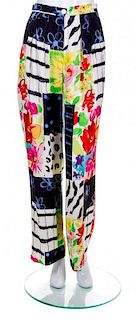 * A Pair of Ungaro Multicolor Silk Print Pleated Pants, Size 8.