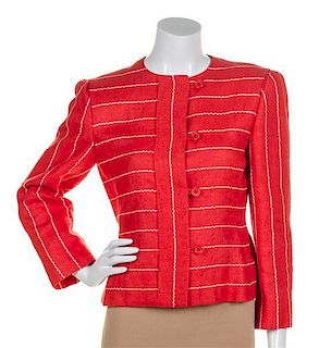 * A Bill Blass Red and White Striped Jacket, Size 8.
