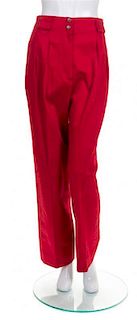 A Pair of Alaia Red Pleated Pants, Size 8.