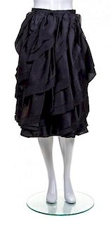 A Halston Black Silk Tiered Skirt,