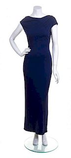 A Halston Navy Jersey Evening Gown, Size 4.