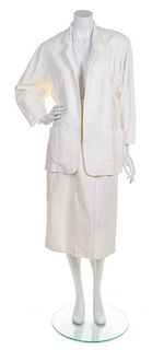 A Kenzo White Linen Suit, Jacket size S, skirt size 40.