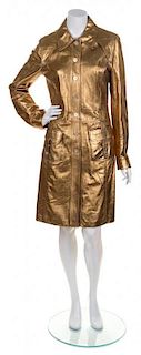 A Dolce & Gabbana Gold Metallic Leather Coat, Size 44.