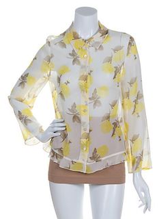 * A Valentino Silk Sheer Floral Blouse, Size 10.