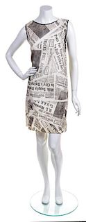 A Black and White Paper Newsprint Shift Dress,