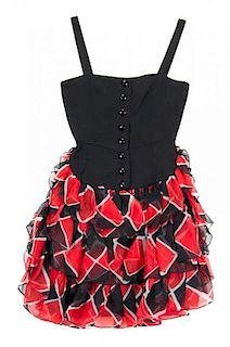 An Yves Saint Laurent Black and Red Floral Dress, Size 34.