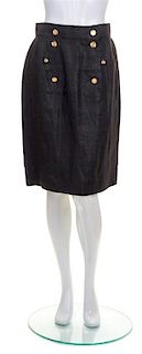 A Chanel Black Linen Skirt, Size 40.