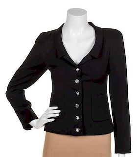 * A Chanel Black Wool Jacket, Size 38.