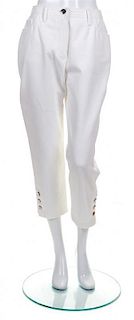 * A Pair of Chanel White Cotton Cropped Jeans, Size 42.