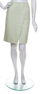 * A Chanel Pale Green Leather Skirt, Size 34.